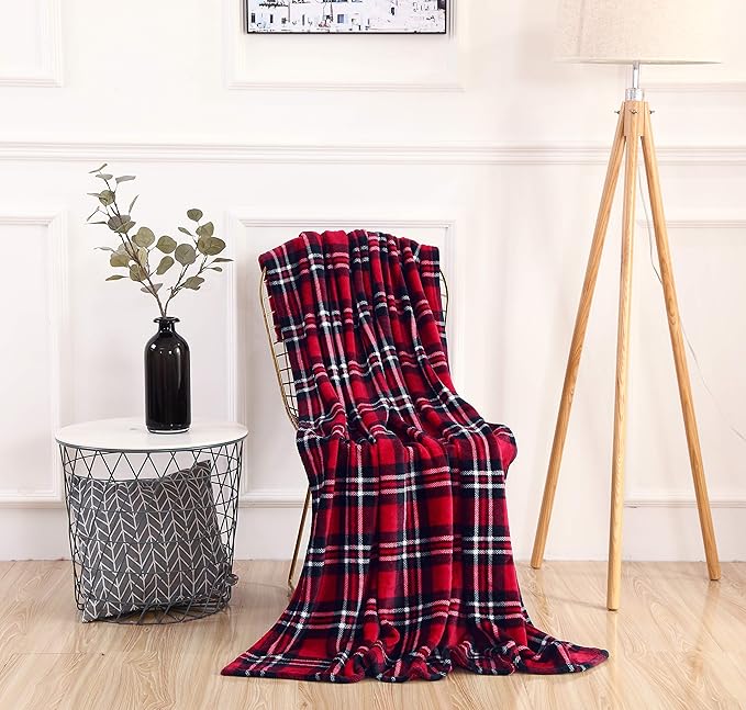 Elegant Comfort Velvet Touch Ultra Plush Christmas Holiday Printed Fleece Throw/Blanket-50 x 60inch, (Plaid)