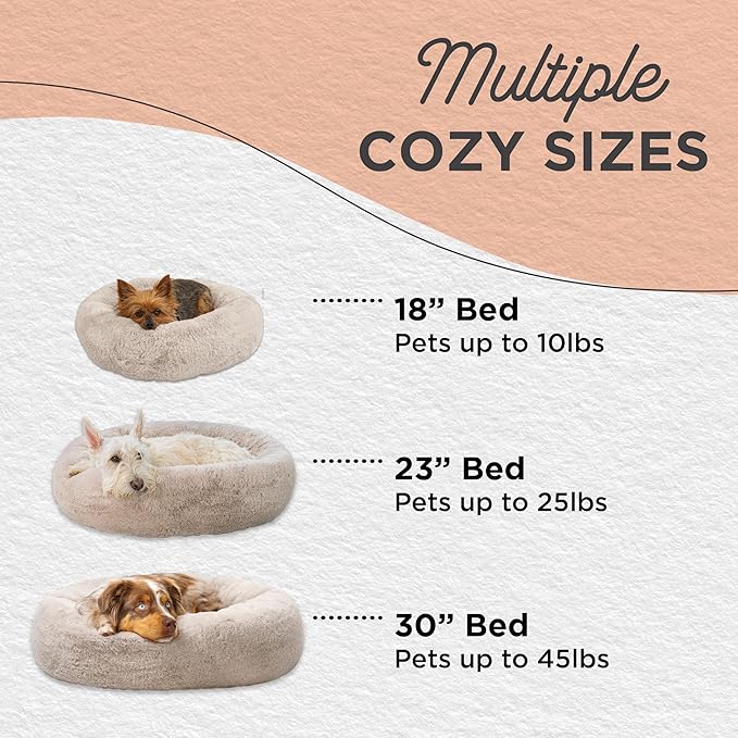 Best Friends by Sheri SnuggleSoft Faux Fur Calming Donut Bed for Small Dogs and Cats, Brown, Extra Small, 18" x 18"