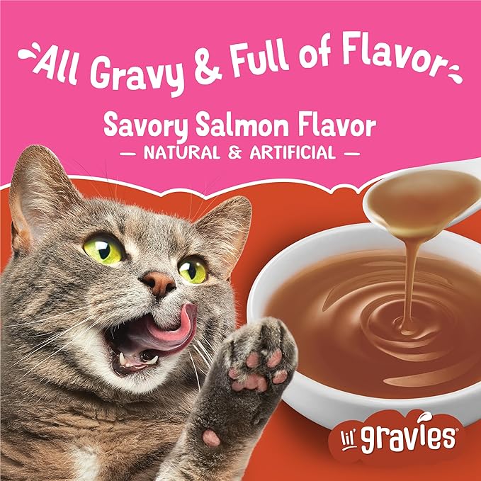 Purina Friskies Lil' Gravies Savory Salmon Flavor Cat Food Complement Lickable Cat Treats - (Pack of 16) 1.55 oz. Pouches