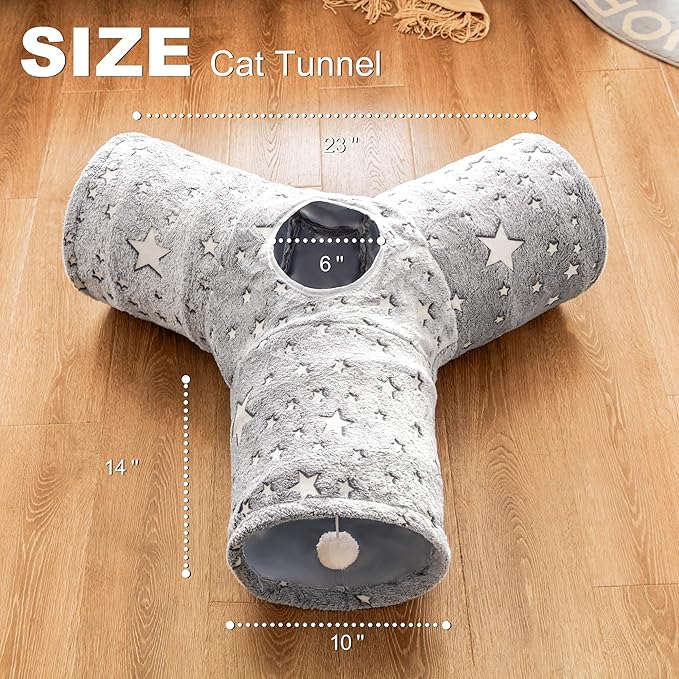 Love's cabin Cat Tunnel Tube Cat Toys 3 Way Collapsible, Self-Luminous Cat Tunnels for Indoor Cats，Kitten Tunnel Bored Cat Play Tunnel with Peek Hole Toy Ball for Cat, Kitty, Kitten, Puppy Grey