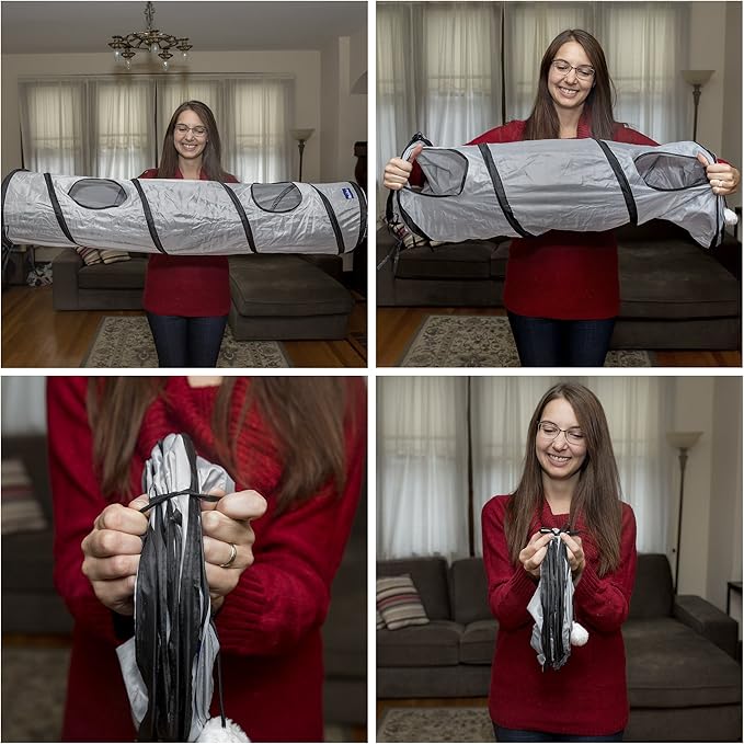 PetLike Cat Tunnel for Indoor Cats Collapsible Pop-up Pet Tube Peek Hole Hideaway Play Toys for Cats with Ball