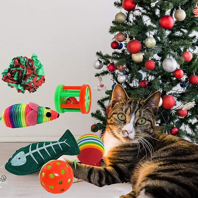 Christmas Cat Stocking, 6 Assorted Toys, Medium Breeds