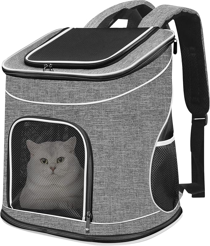 HiCaptain Pet Carrier Backpack for Small Dogs and Cats, Foldable Cat Carrier Backpack with Safety Lock Zipper and Breathable Mesh for Hiking Camping Travel Outdoor Use-Hold Pets Up to 17 Lbs