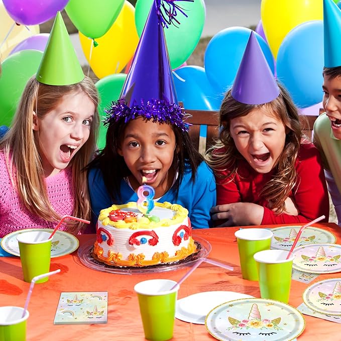 96 Pcs Birthday Plates and Napkins Party Supplies, Gold Horned Horse Disposable Forks Paper Dessert Tableware Decorations Table Dinnerware Favors Set, Serves 24