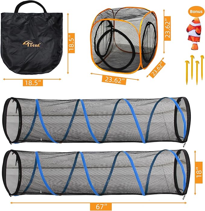 Cat Play Tunnel + Cube(with Three Ways) for Indoor and Outdoor, Cat Play House, Cat Enclosures, Collapsible Cat Cube, Tunnel, Cat Toys Easy to Connect with Cat Tent（2 Tunnels + Cube ）