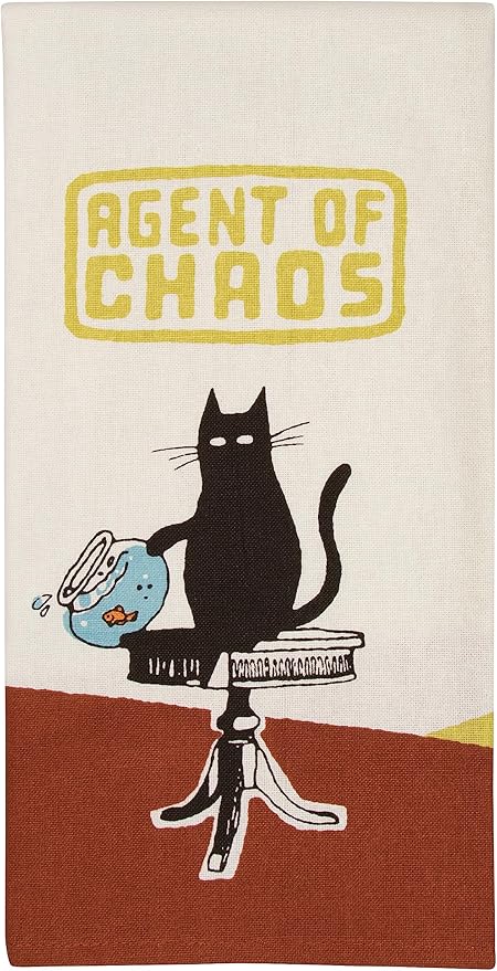 Blue Q Funny Dish Towel, The Cat - Agent of Chaos. 100% Cotton, Screen-Printed in Rich Vibrant Colors, 28" x 21"