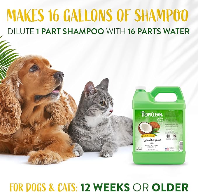 TropiClean Gentle Puppy Shampoo, Cat & Dog Shampoo for Allergies & Sensitive Skin, Gentle Coconut Scent, Made in USA, 1 Gallon