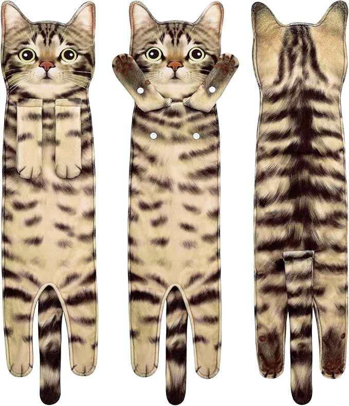 Cat Funny Hand Towels for Bathroom Kitchen- Cute Decorative Kitten Decor Hanging Face Towels- Unique Housewarming Valentines Mothers Birthday Gifts for Women Mom Cat Lovers