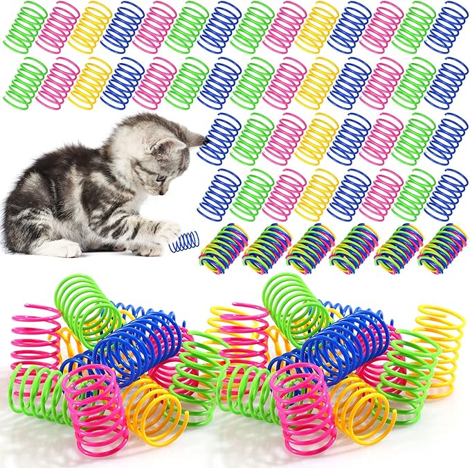 Deekin 480 Pack Pets Spring Toys Pets Colorful Cat Toys Playful Coils Spiral Springs for Kittens Pets Cat Four Colors PET Plastic Products for Swatting Biting Hunting and Active Healthy Play