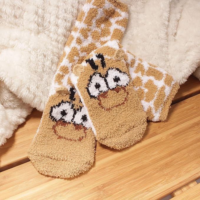 BambooMN Women's Super Soft Warm Microfiber Fuzzy Cozy Animal Socks or Christmas Winter Animal Socks, Value Pack
