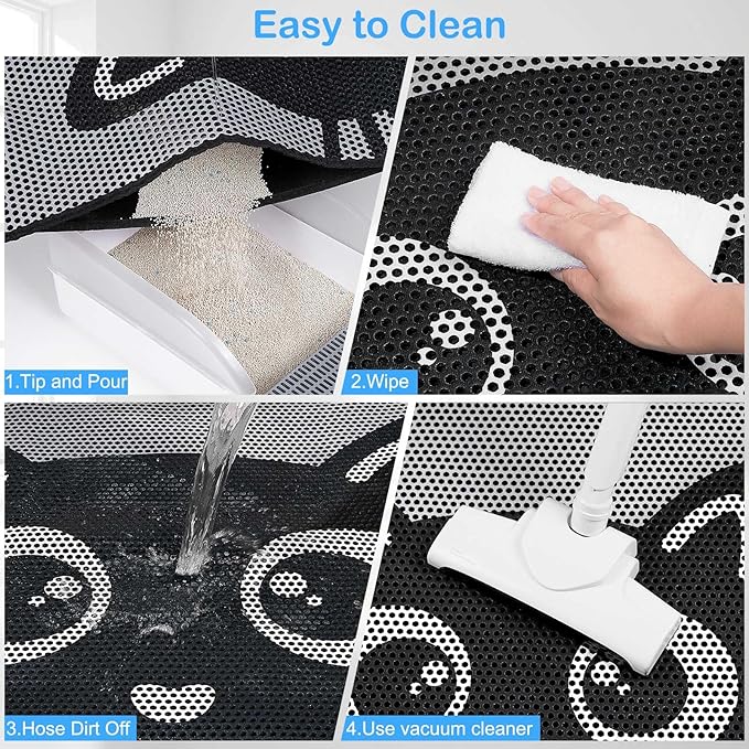 Bienbee Cat Litter Mat, 30"x24" Litter Mat Double Layer Litter Trapping Mat, Reduces Tracking and Keeps Floors Clean, Black Cat L