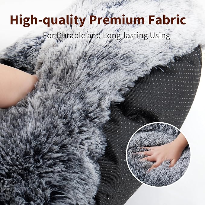 Calming Dog Bed for Cats and Small Dogs, Donut Washable Small Cat Bed for Indoor Cats and Dogs, Anti-Slip Round Fluffy Plush Faux Fur Pet Bed for Small Cats and Dogs (Black White, 15.7'')