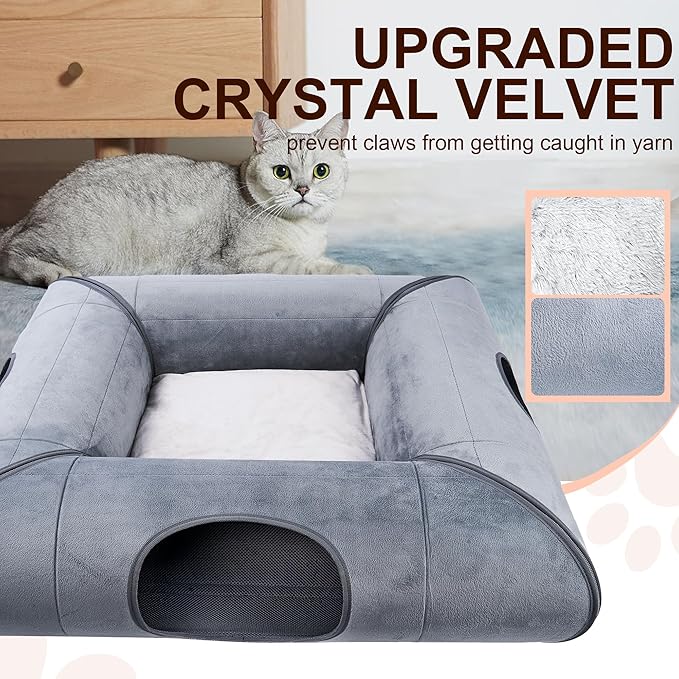 Hilltown Cat Tunnel for Indoor Cats, Anti Scratch Cat Tunnel Bed and Cave, Cat House with Hideaway Make Cats Busy and Funny-1