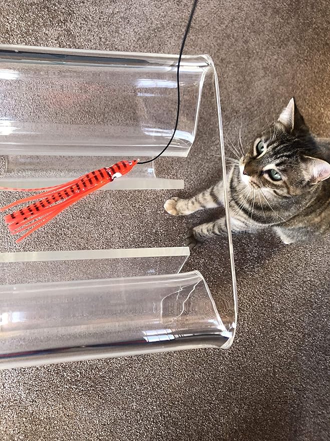 Dynamic Cat Toy | Orange with Black Stripes | Natural Birch Wood Rod Teaser and Exerciser for Cats and Kitten | Interactive Soft | Handcrafted in The USA