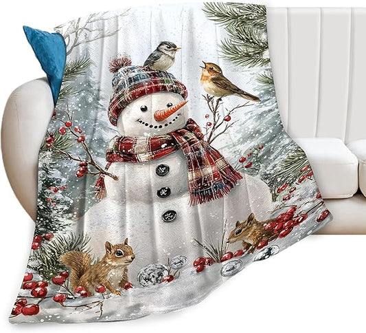 Winter Snowman Blanket Soft Cozy Snowman Plush Throw Blanket Super Warm Fleece Fuzzy Bedding Blanket for Kids Girls Boys Women Bed Decor Stuff 40"X50"