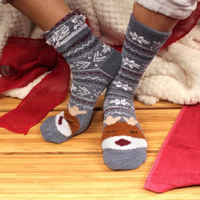 BambooMN Women's Super Soft Warm Microfiber Fuzzy Cozy Animal Socks or Christmas Winter Animal Socks, Value Pack
