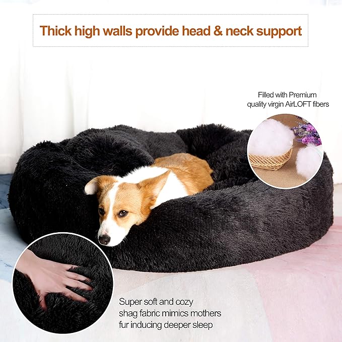 JEMA Calming Small Dog Beds for Small Dogs,Washable Donut Cuddler Pet Bed Cushions,Durable & Cozy Soft Dog Bed with Removable Pad 22 Inch