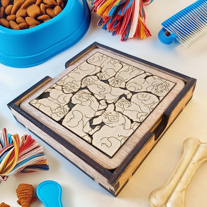 02 Bernese Moutain Dog Coaster - Bernese Moutain Dog Puzzle Wooden Coaster Set - Interlocking Jigsaw Drink Mats with Laser-Cut Design for Bernese Moutain Lovers