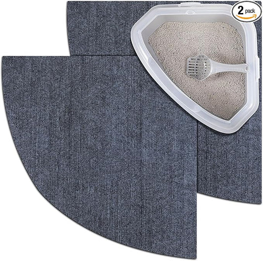 2 Pcs Corner Cat Litter Mat 29 Inch Litter Mat for Corner Machine Washable Litter Mat Ridged Design Fan Shaped Cat Litter Mat Absorbent Cat Litter Rug for Box Less Waste Space (Gray)
