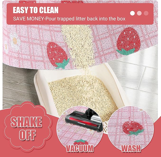 BALAPET Large Cat Litter Mat Litter Trapping Mat Soft and comfortable,Litter Box Mat with Non-slip and Waterproof for Cats Play,Feed and Rest,Easy to Clean，35 * 24in(Strawberries)