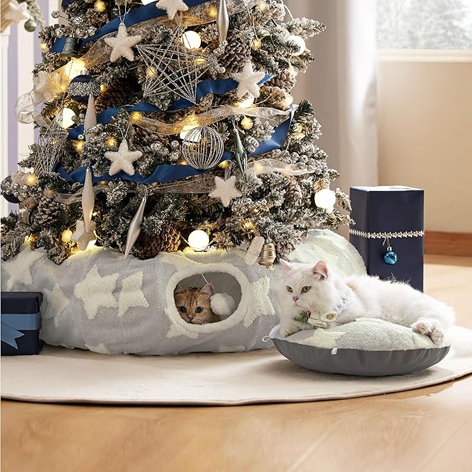 Lesure Cat Tunnel Bed for Indoor Cats - Cute Cat Donut Tunnel with Washable Circle Cushion, Round Pet Play Tunnel Toy for Kitten/Puppy/Rabbit, Grey