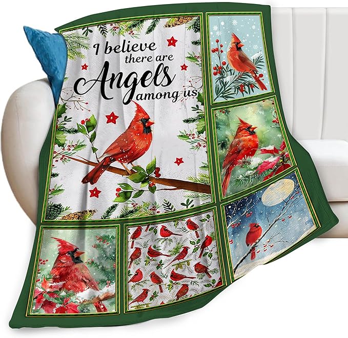 Cardinal Print Blanket Red Birds Memorial Throw Blankets Gifts for Couch Sofa Bed Stuff Decor Lightweight Soft Cozy Fleece Plush Warm Flannel Bedding for Lover Men Women Teen Adults 40"x50"