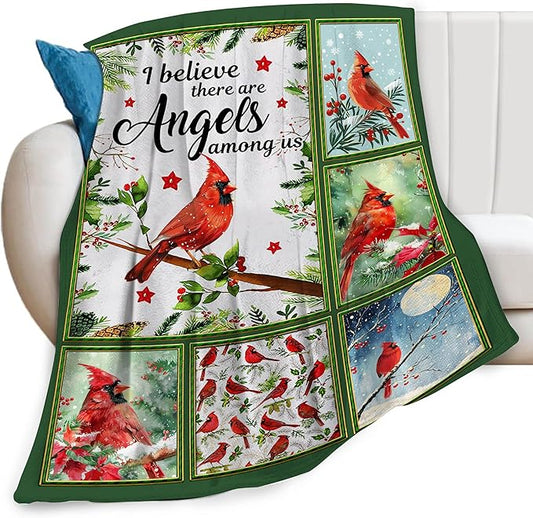 Cardinal Print Blanket Red Birds Memorial Throw Blankets Gifts for Couch Sofa Bed Stuff Decor Lightweight Soft Cozy Fleece Plush Warm Flannel Bedding for Lover Men Women Teen Adults 40"x50"