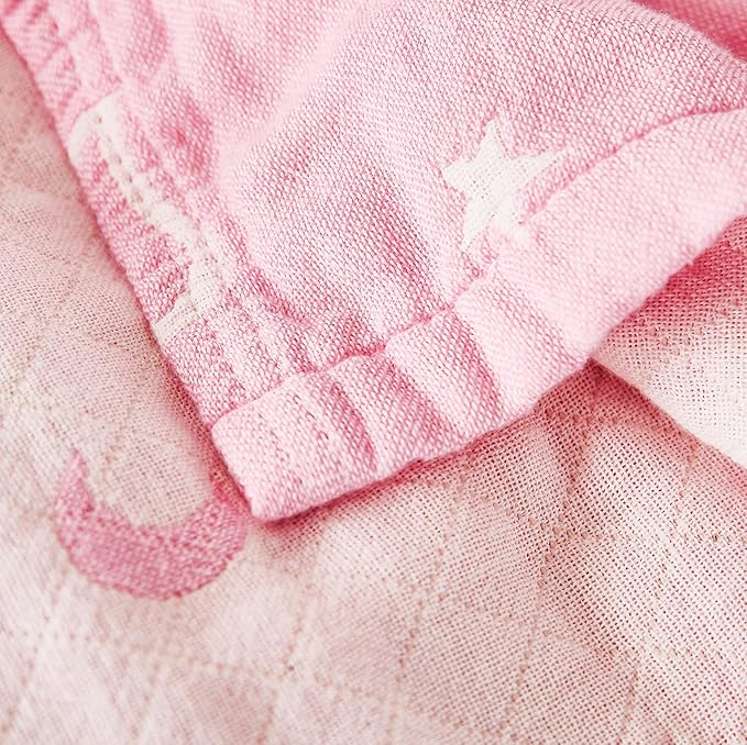 MEJU Love Star Moon Pink Heart Girls Muslin All Season Blanket Decorative for Bed Sofa Couch 100% Cotton 3 Layer Soft Warm Reversible Bedspread Throw Blanket Bed Coverlet Sheet Twin 60 in x 80 in
