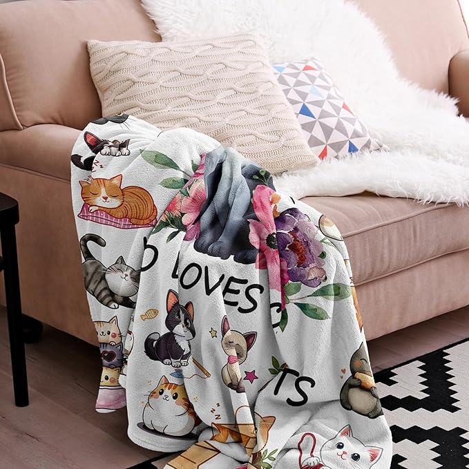Cat Blanket Gifts, Cat Blankets for Girls, Cute Kitten Gifts for Girl, Just a Girl Who Loves Cats Blanket, Best Present Ideas for Kitten Lover Blankets 40"X50"