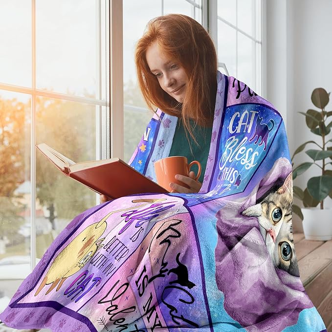 Cat Gifts: Mom, Lady & Lover Blanket - 50"X60", Funny Themed Gift for Women Cat Enthusiasts