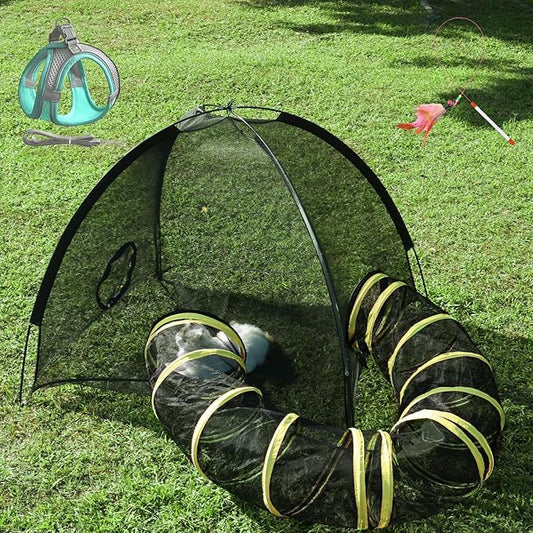 Outdoor Cat Enclosures for Indoor Cats - Portable Cat Tents for Outside - Outdoor Cat Tent with Circle Cat Tunnel W/Cat Toys - Cat Outdoor Playpen Enclosed Large for Multiple Cats