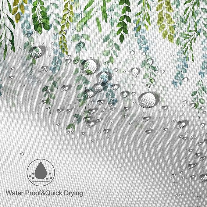 AWERT Plant Shower Curtain for Bathroom Sage Green Eucalyptus Waterproof Quick-Drying Green Leaves Shower Curtain Set with Hooks 72x78 Inch