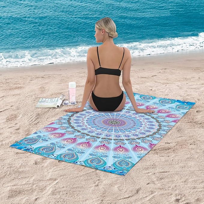 Bonsai Tree Mandala Beach Towel, Indian Hippie Boho Microfiber Bath Towel for Women, Bohemian Blue Sand Free Quick Dry Travel Towels Gifts for Yoga Sports Adults 30" x 60"
