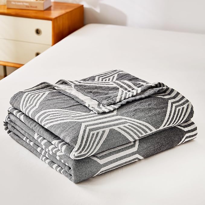 MEJU Black White Modern Checks Fashion Stripe All Season Blanket for Bed Sofa Couch 100% Cotton 3 Layer Soft Warm Reversible Bedspread Throw Blanket Bed Coverlet Sheet Black Twin 60 in x 80 in