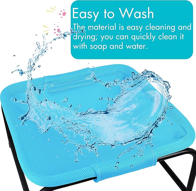 PHYEX Cat Bed Elevated Pet Hammock for Kitty Cat Small Dog, Easy Assembly Raised Cat Cot for Indoors & Outdoors, Square Blue