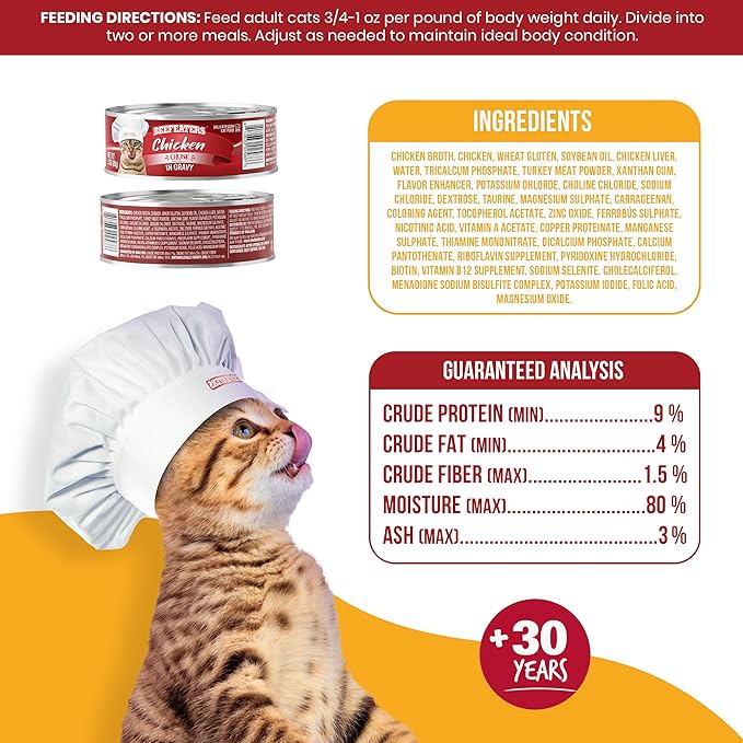 Beefeaters Cat Treats - Tuna Chunk in Gravy 3oz, Case of 24 | Premium Wet Cat Food, Rich in Vitamins & Taurine | No Artificial Additives | Training Treats