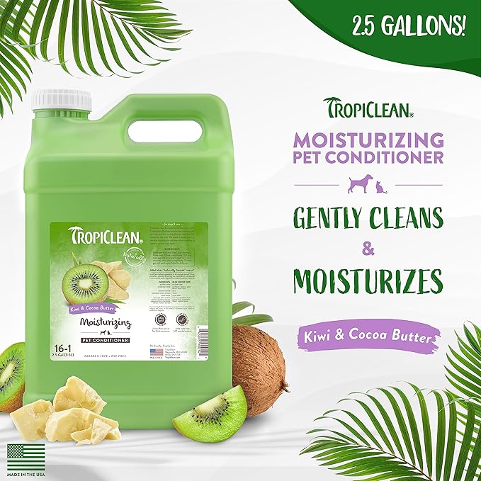 TropiClean Cat & Dog Conditioner, Puppy & Kitten Safe, Easy Detangling & Moisturizing, Kiwi & Coco Butter Scent, Made in the USA, 2.5 gallon