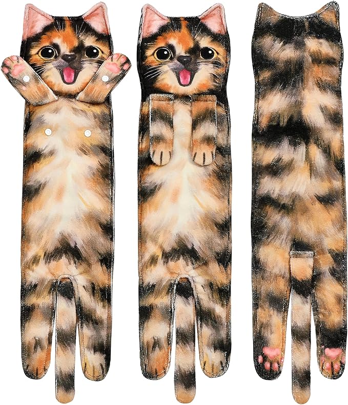 Cat Funny Hand Towels for Bathroom Kitchen- Cute Decorative Kitten Decor Hanging Face Towels- Unique Housewarming Valentines Mothers Birthday Gifts for Women Mom Cat Lovers