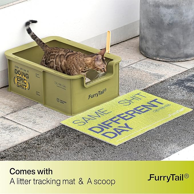 Camp Open Rimmed Large Cat Litter Box (Green)