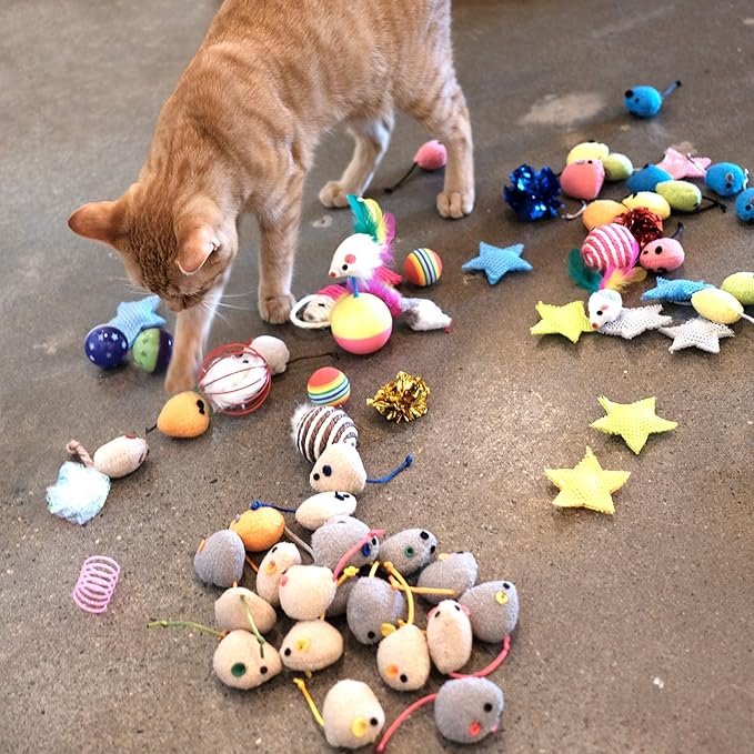 Youngever 20 Pcs Cat Toys, Catnip Mice, Cat Mouse Toys, Catnip Cat Toys, Interactive Play for Cat, Puppy, Kitty, Kitten (Grey)