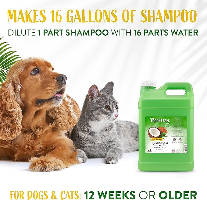 TropiClean Gentle Puppy Shampoo, Cat & Dog Shampoo for Allergies & Sensitive Skin, Gentle Coconut Scent, Made in USA, 2.5 Gallon
