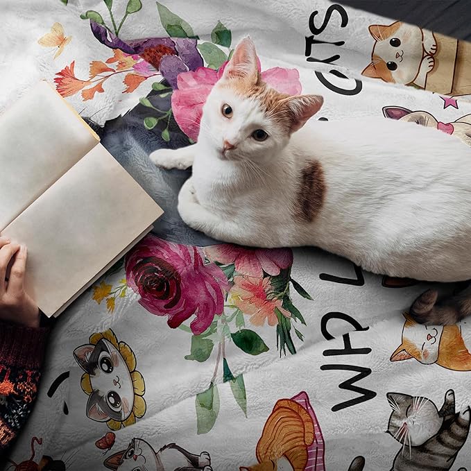 Cat Blanket Gifts, Cat Blankets for Girls, Cute Kitten Gifts for Girl, Just a Girl Who Loves Cats Blanket, Best Present Ideas for Kitten Lover Blankets 40"X50"