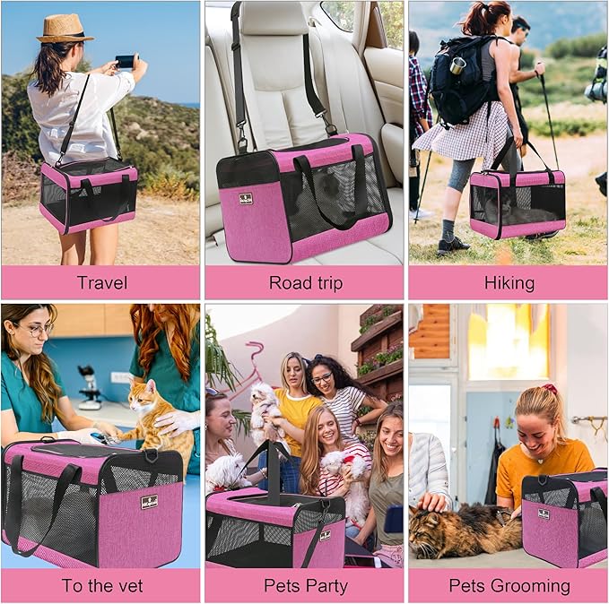 HiCaptain Pink Cat Carrier Bag, Lightweight Soft Cat Carrier with Top Mesh Window, Breathable Pet Carrier for Medium Cats and Small Dogs Puppies up to 15 lb - Pink