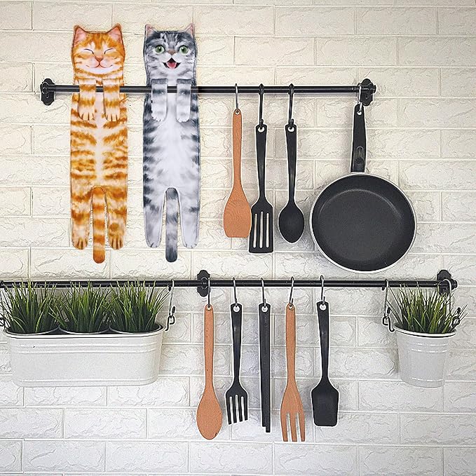 Funny Hand Towels for Bathroom Kitchen - Cute Decorative Cat Decor Hanging Washcloths Face Towels Super Absorbent Soft - Mothers Day Easter House Warming Birthday Gifts for Women Cat Lovers - Gray