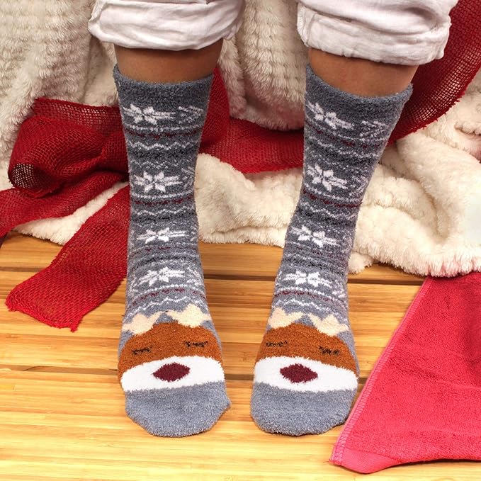 BambooMN Women's Super Soft Warm Microfiber Fuzzy Cozy Animal Socks or Christmas Winter Animal Socks, Value Pack