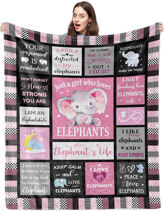 Elephant Decor & Gift Ideas - Cute Cartoon Elephant Print Throw Blanket, 60"x80"