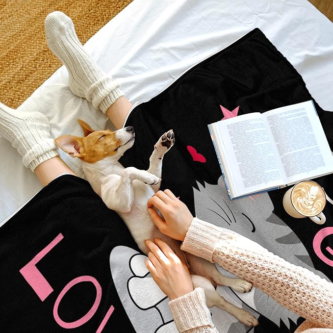 Cute Cat Throw Blanket Ultra Soft Warm Cozy Lightweight Microfiber Blankets Flannel Sherpa Fuzzy Plush Throws for Sofa Couch Bedding All Season, Just a Girl Who Loves Cats 60"x50"