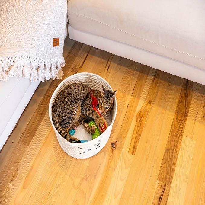 Catstages Bed & Basket Retreat 2-in-1 Cat Bed with Removable Cushion, Plush, Cotton Rope, White