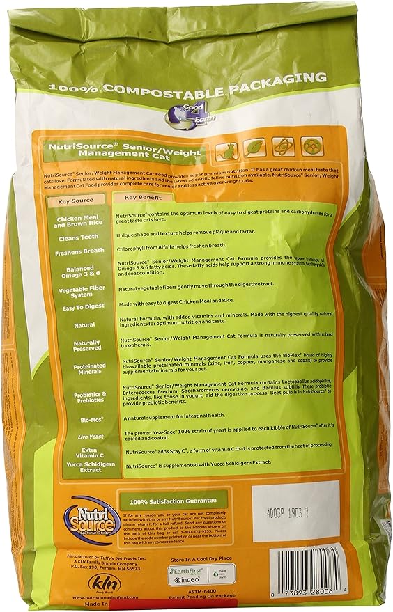 Senior Cat Food, Made with Chicken and Rice, Weight Management Blend, with Wholesome Grains, 6.6LB, Dry Cat Food