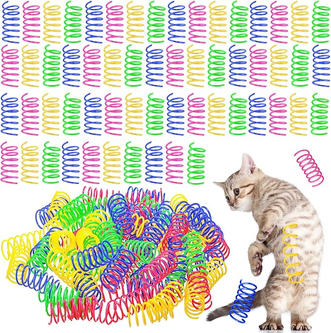300 Pcs Cat Spring Toy, Cat Spiral Toys Interactive for Indoor Colorful Cats Plastic Springs Coil for Kitten Hunting, Swatting, Biting